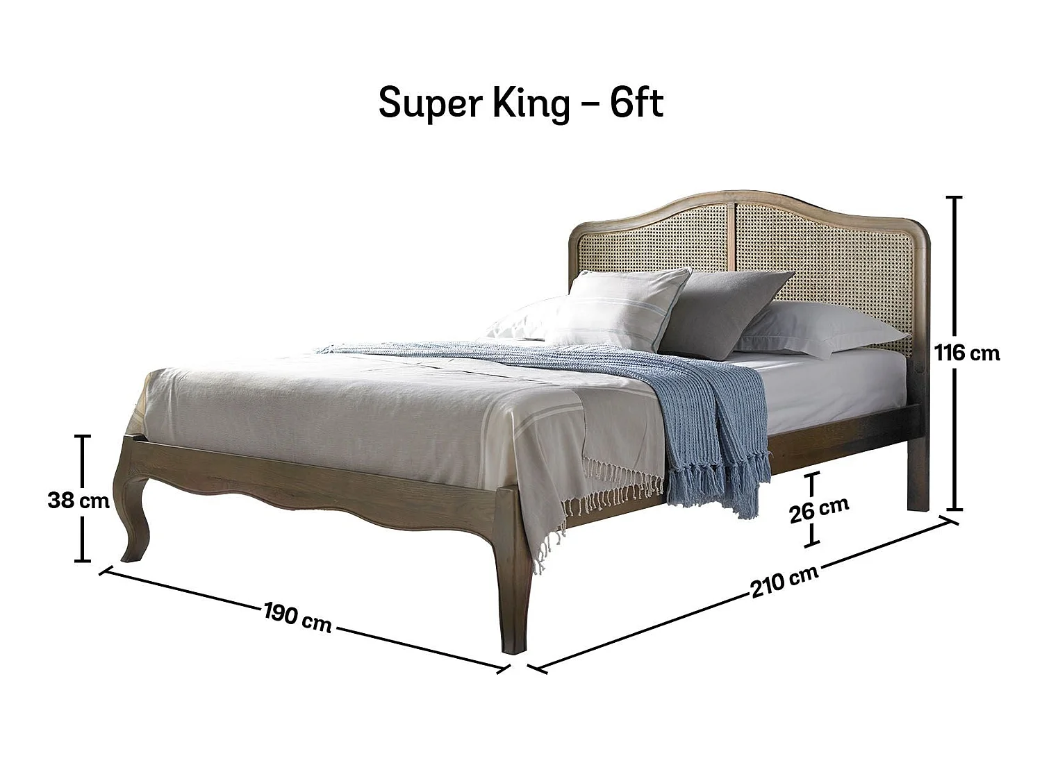 Rattan Oak Bedframe - 180 x 200 cm Bedframe in Beige