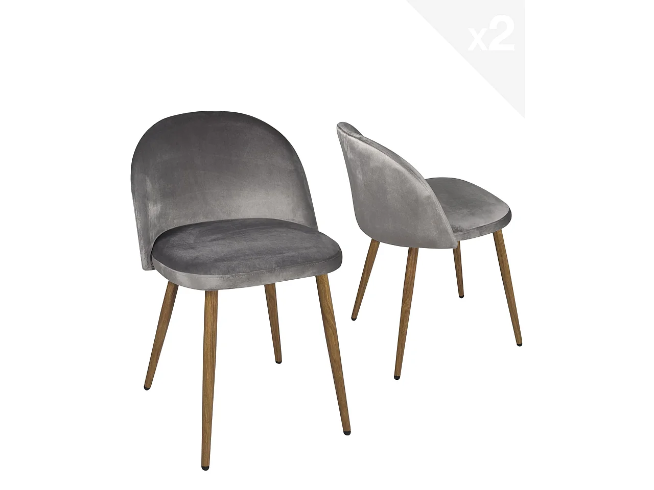 Set van 2 cocktailstoelen eetkamer velours gevoerd metalen poten lichte houttint GIZA (grijs)