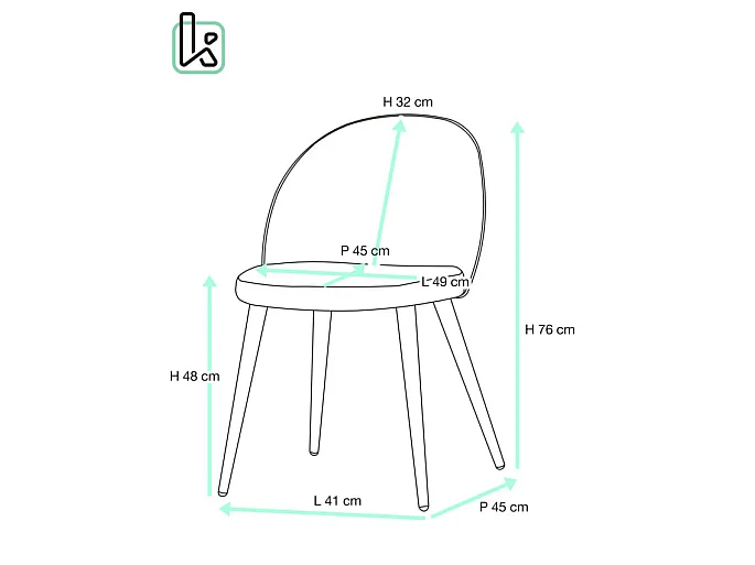 Set van 2 cocktailstoelen eetkamer velours gevoerd metalen poten lichte houttint GIZA (grijs)