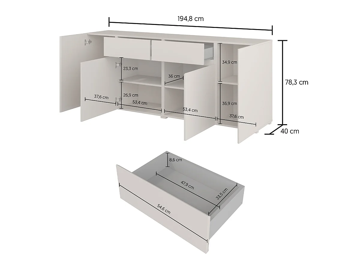 Buffet 4 portes 2 tiroirs Maxis Cachemire