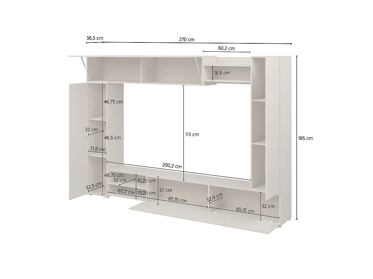 4-door 3-niche TV stand 270 cm Lya Cashmere