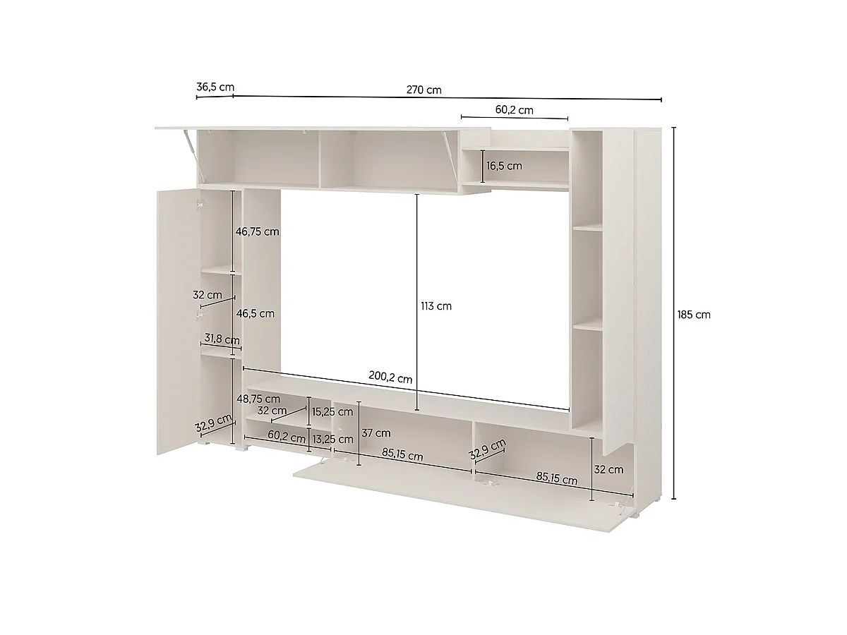 4-door 3-niche TV stand 270 cm Lya Cashmere