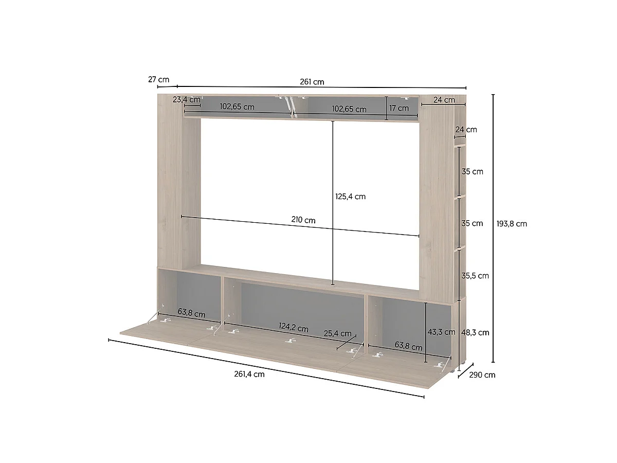 5-dørs 8-niche TV-møbel 260 cm Nala Træ