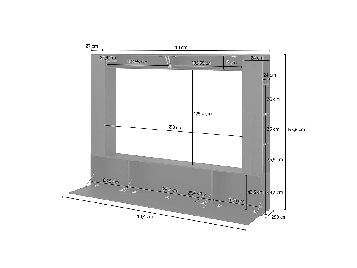 5-dørs 8-niche TV-møbel 260 cm Nala Sort træ