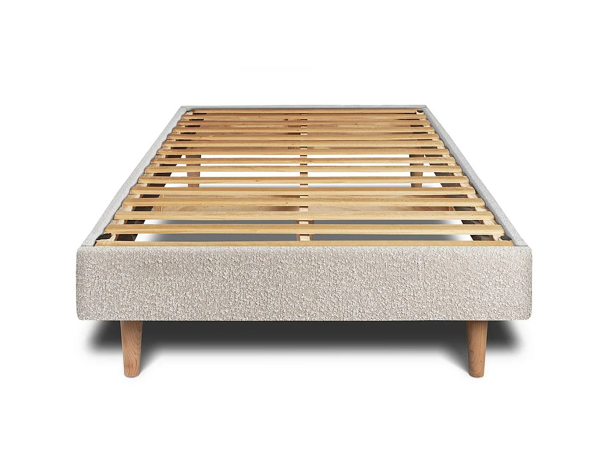 Lit 90x200cm avec tête de lit lignes bouclette et sommier kit Beige - Hauteur totale : 29cm
