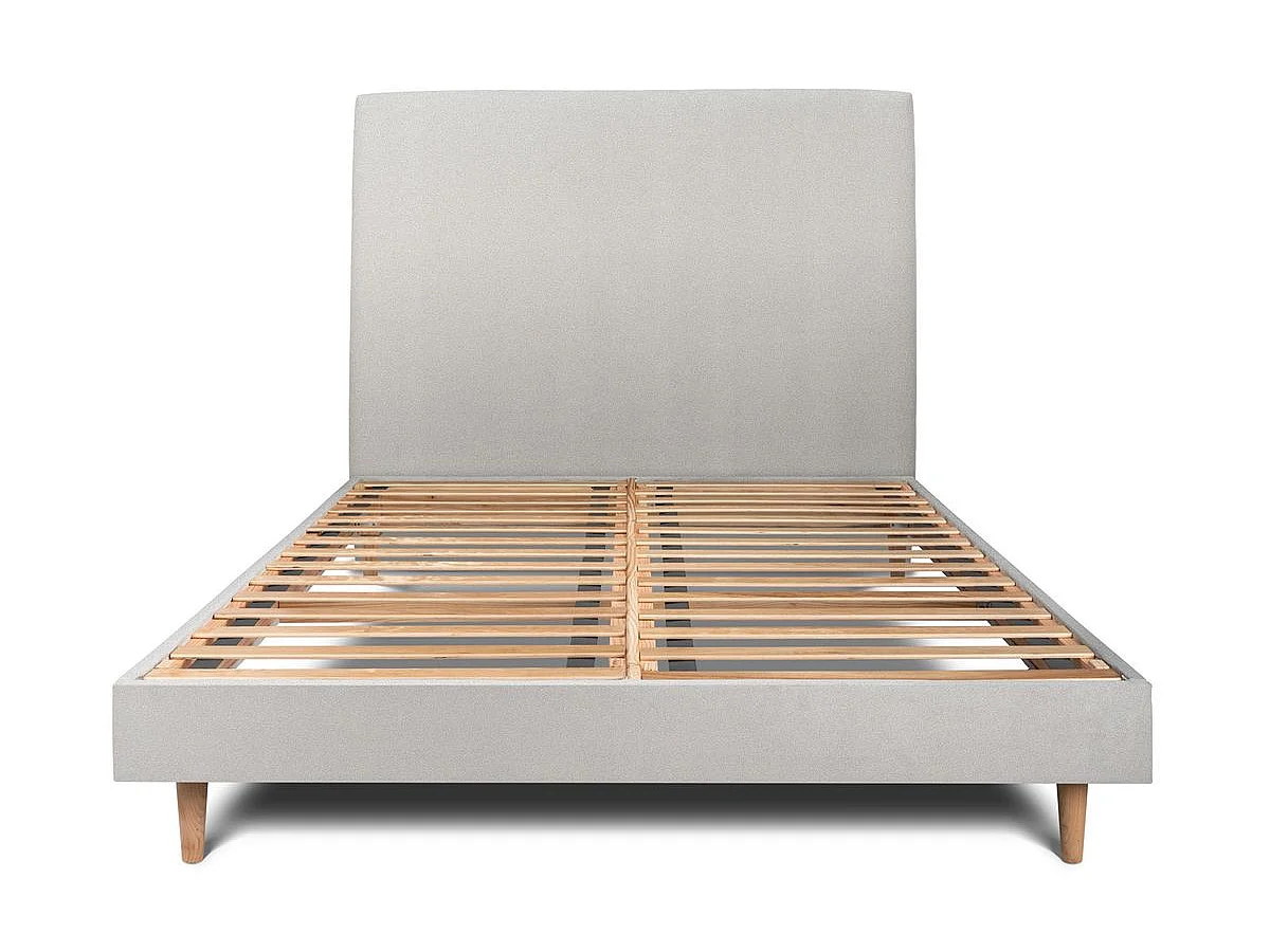 Lit 140x190cm avec tête de lit tapissier velours et sommier kit gris clair - Hauteur totale : 29cm