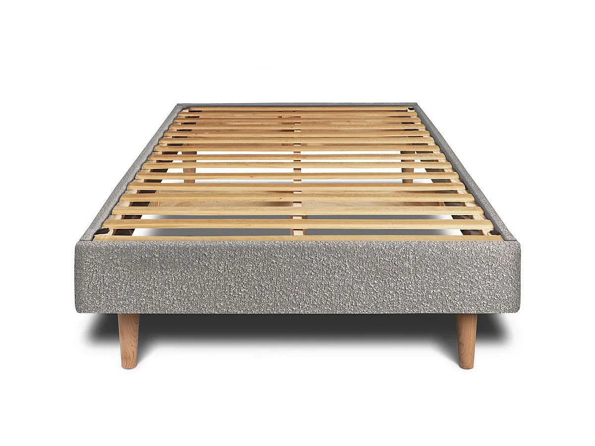 Lit 90x200cm avec tête de lit lignes bouclette et sommier kit Gris - Hauteur totale : 29cm