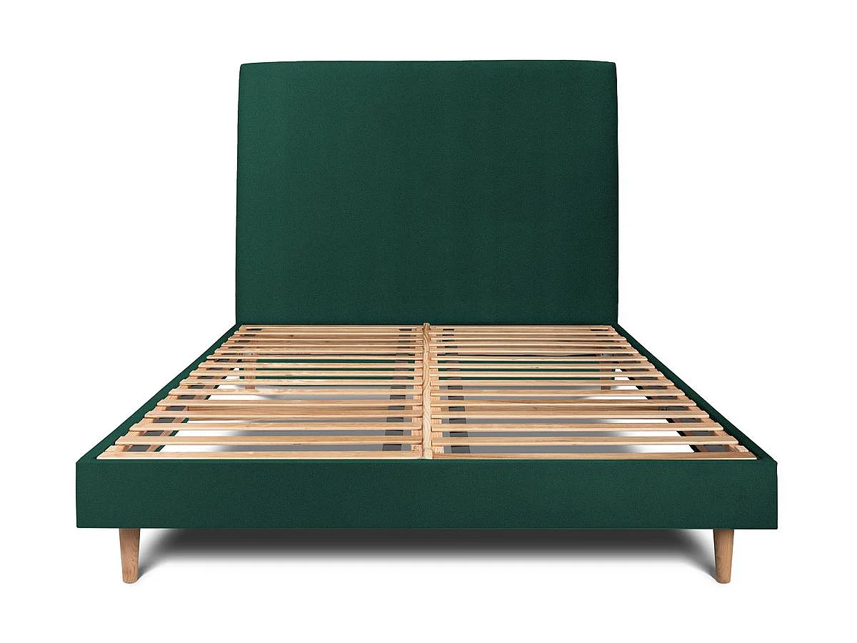 Lit 140x190cm avec tête de lit tapissier velours et sommier kit vert - Hauteur totale : 29cm