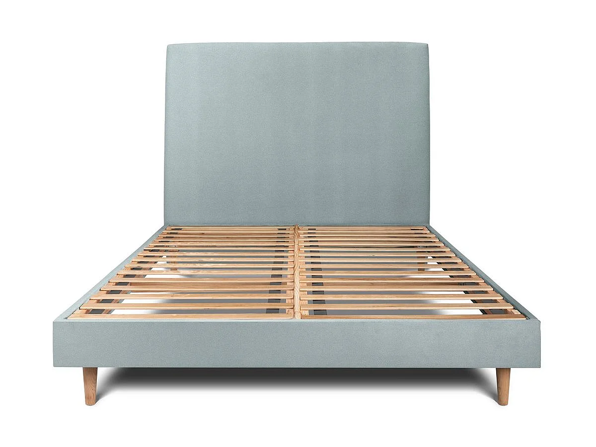 Lit 140x190cm avec tête de lit tapissier velours et sommier kit Gris bleuté - Hauteur totale : 29cm
