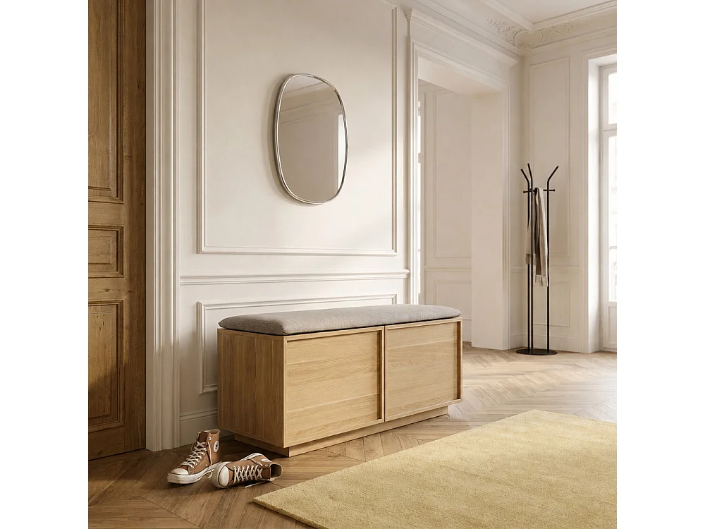 Joy - Banc d'entrée avec rangement à chaussures en bois L100cm - Bois clair