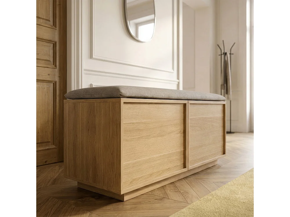 Joy - Banc d'entrée avec rangement à chaussures en bois L100cm - Bois clair