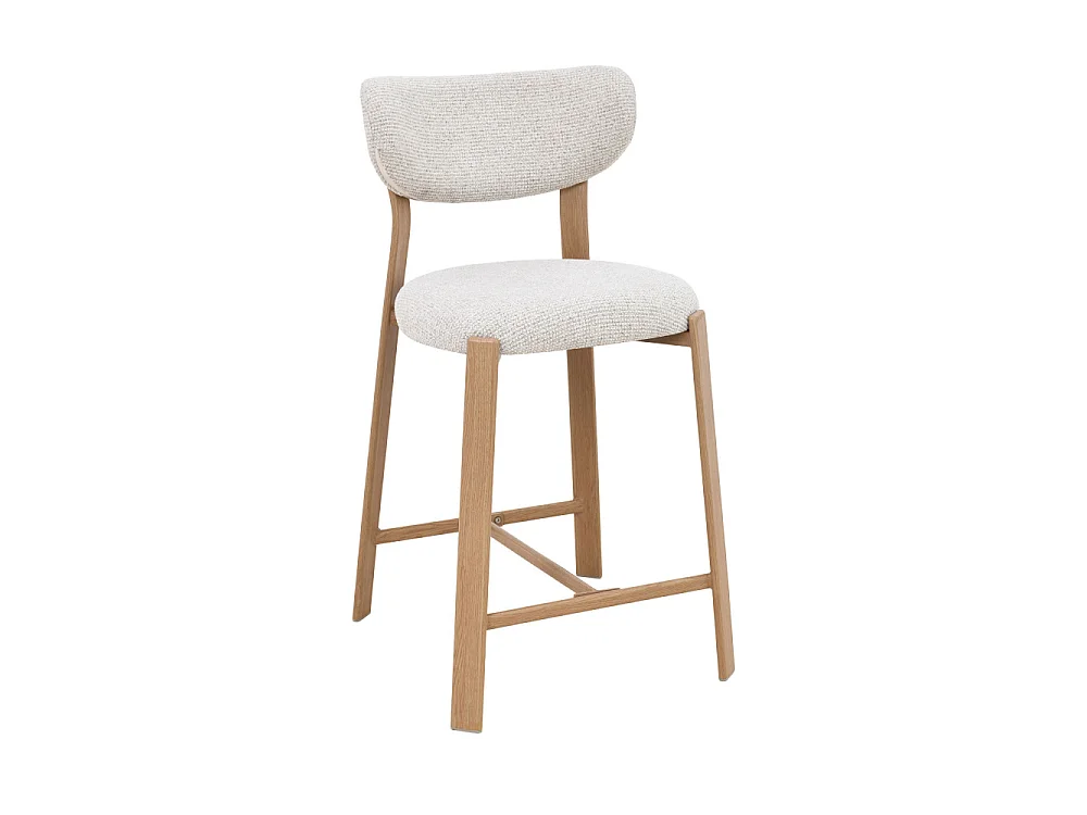 Lunara - Lot de 2 chaises de bar en tissu piètement effet bois clair H65cm - Beige chiné