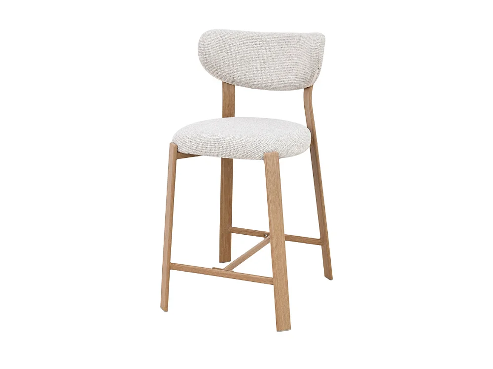 Lunara - Lot de 2 chaises de bar en tissu piètement effet bois clair H65cm - Beige chiné