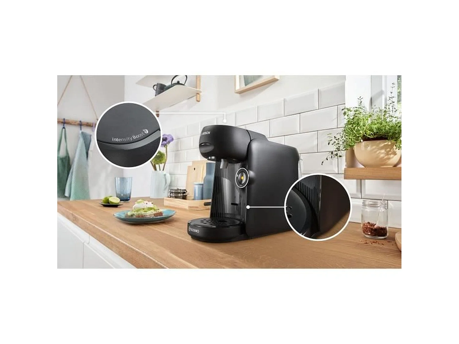 Bosch TASSIMO TAS162E Finesse Kaffeemaschine Schwarz - IntensityBoost, 1400W, 0,7L, Automatische Reinigung