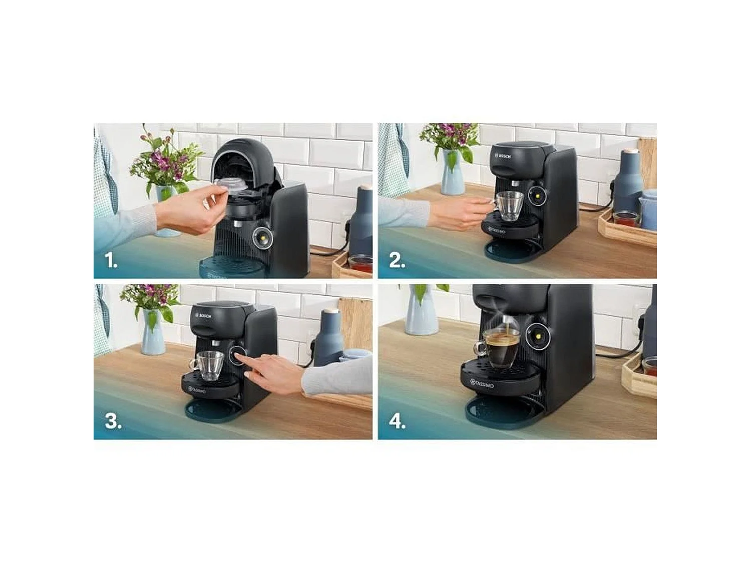Bosch TASSIMO TAS162E Finesse Kaffeemaschine Schwarz - IntensityBoost, 1400W, 0,7L, Automatische Reinigung