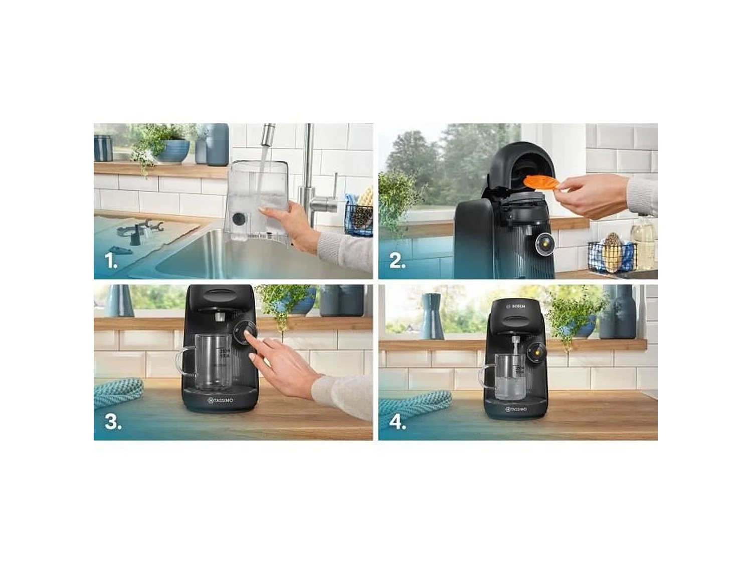 Bosch TASSIMO TAS162E Finesse Kaffeemaschine Schwarz - IntensityBoost, 1400W, 0,7L, Automatische Reinigung