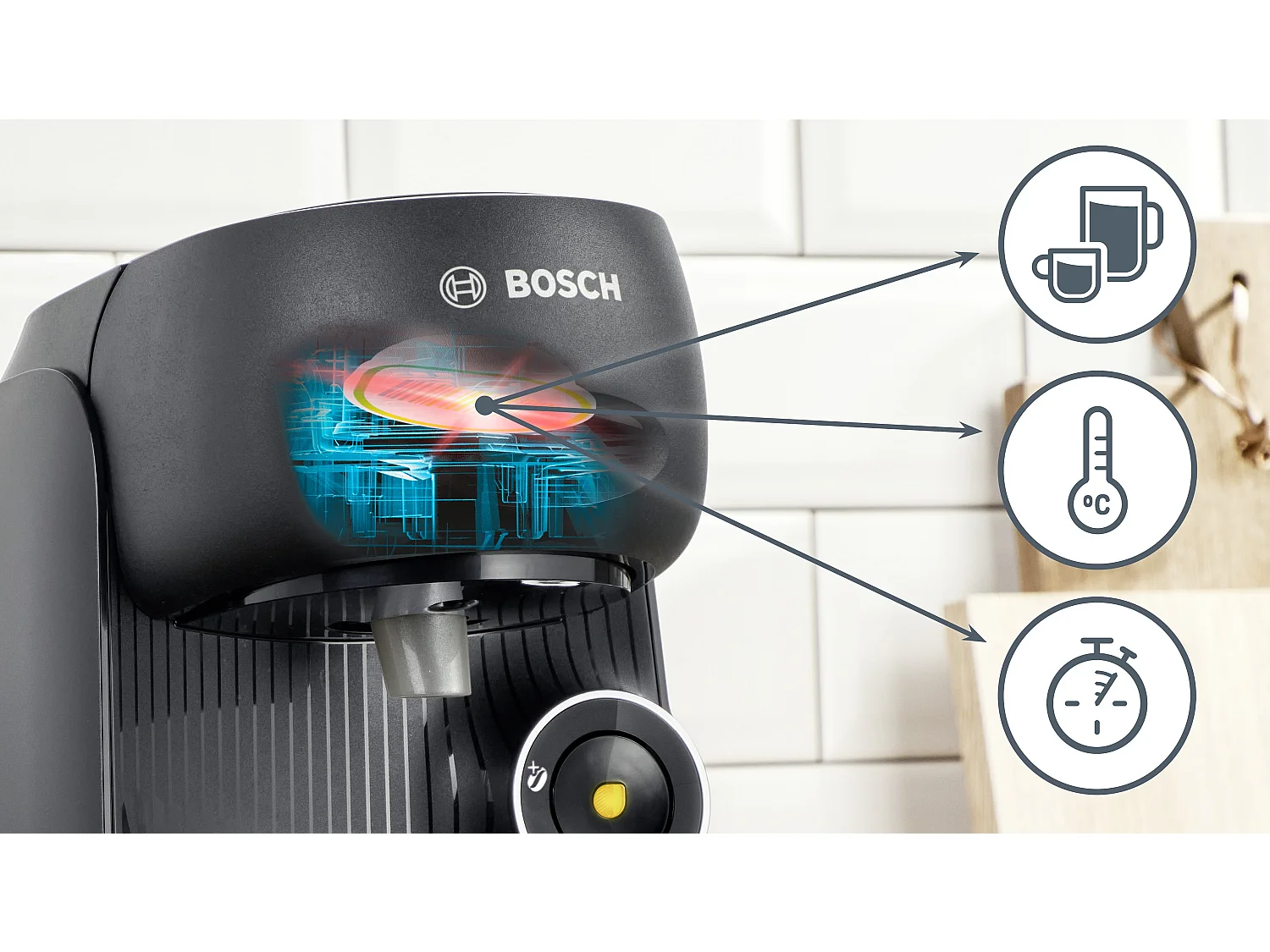 Bosch TASSIMO TAS162E Finesse Kaffeemaschine Schwarz - IntensityBoost, 1400W, 0,7L, Automatische Reinigung