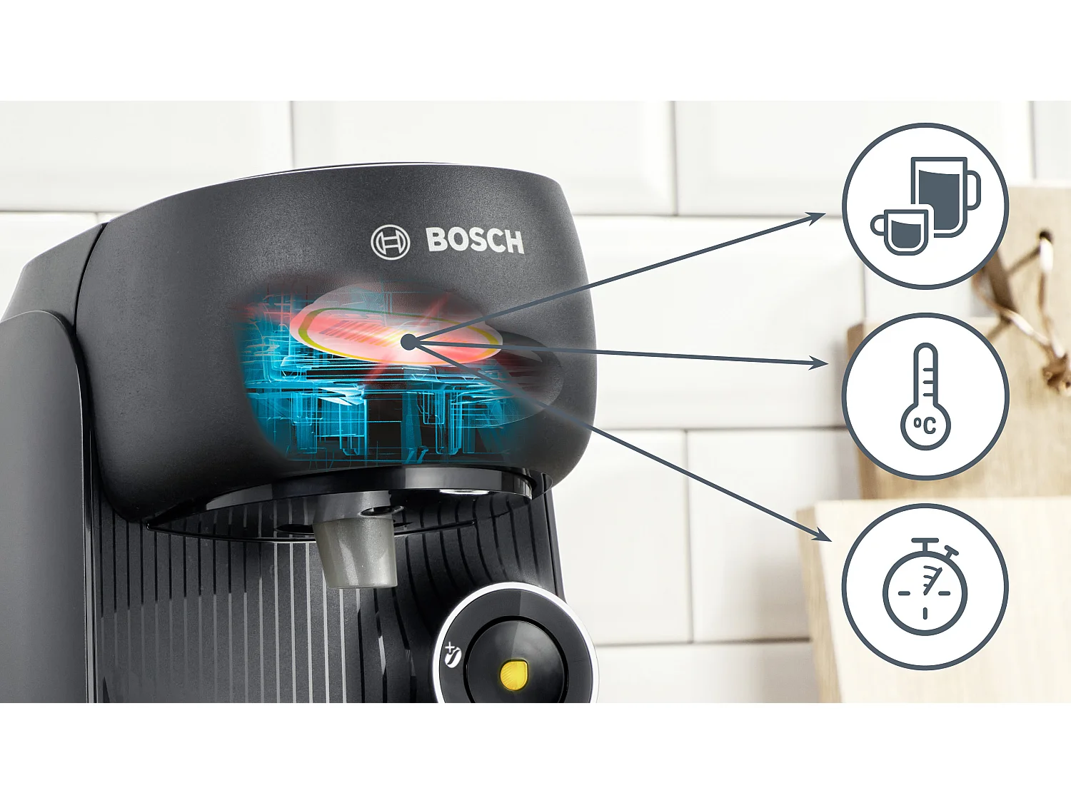Bosch TASSIMO TAS162E Finesse Kaffeemaschine Schwarz - IntensityBoost, 1400W, 0,7L, Automatische Reinigung