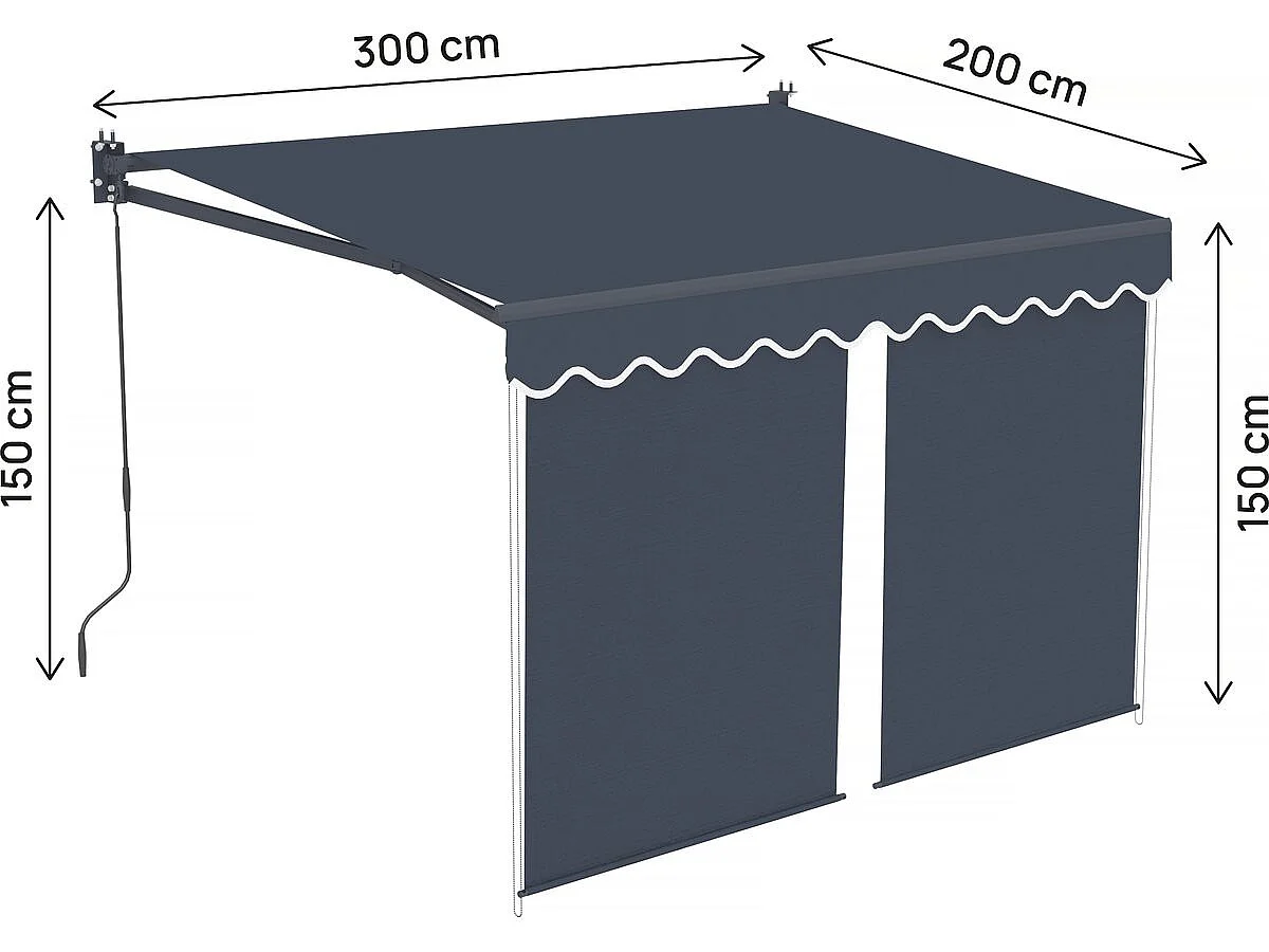 Markise mit Volant aus Aluminium 2 x 3 m "Shadow" - Anthrazitgrau