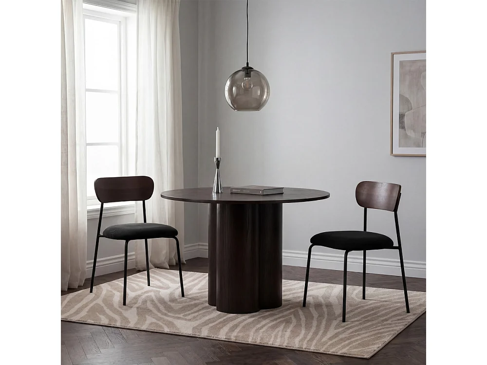 Jess - Lot de 2 chaises en bois foncé velours côtelé et métal  - Noir