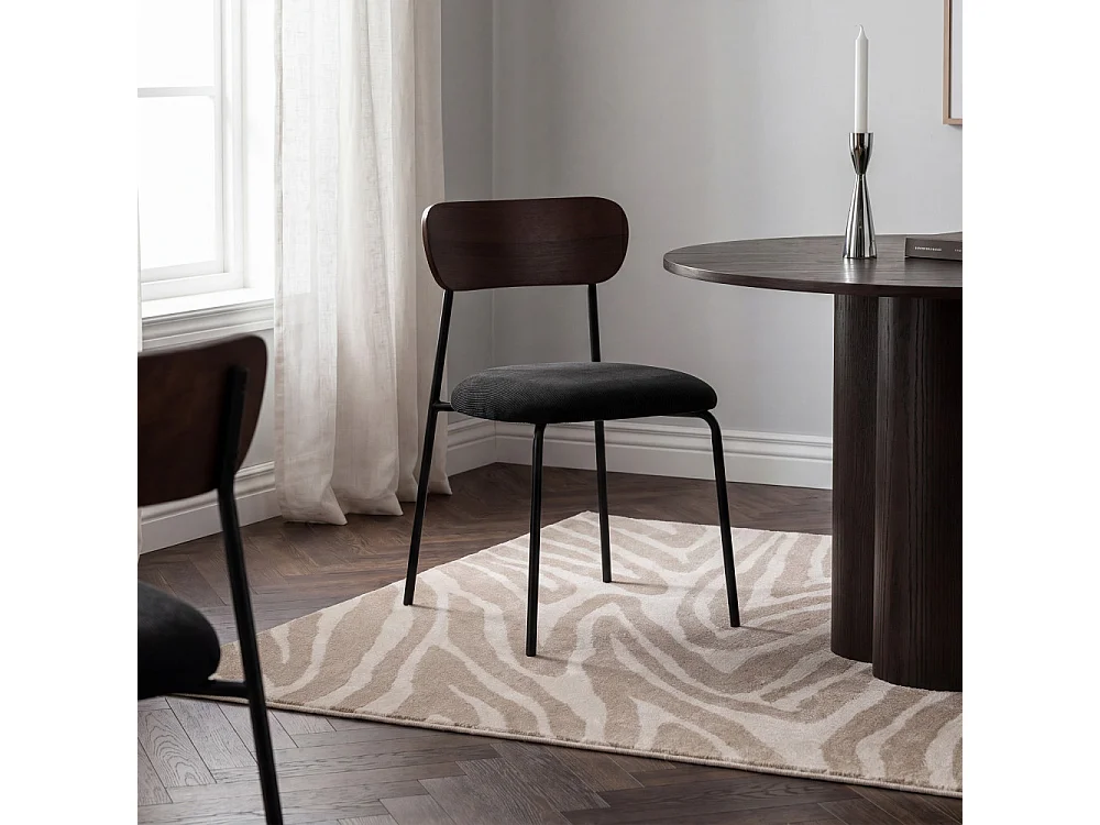 Jess - Lot de 2 chaises en bois foncé velours côtelé et métal  - Noir