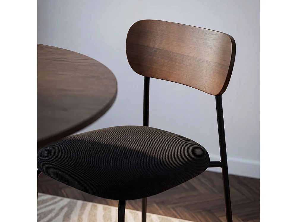 Jess - Lot de 2 chaises en bois foncé velours côtelé et métal  - Noir