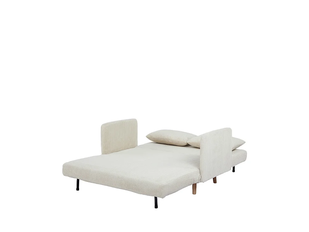Belushi - Canapé convertible 2 places en velours côtelé pieds bois clair - Beige