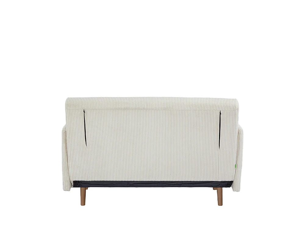 Belushi - Canapé convertible 2 places en velours côtelé pieds bois clair - Beige