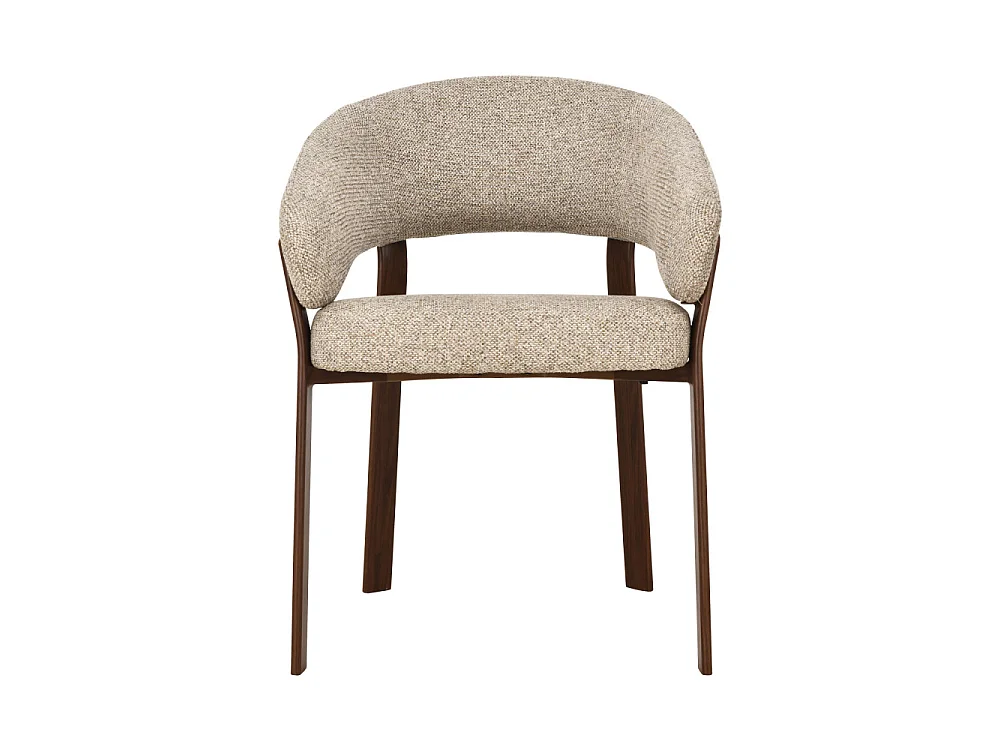 Embo - Lot de 2 fauteuils de table en tissu piètement effet bois foncé - Marron chiné