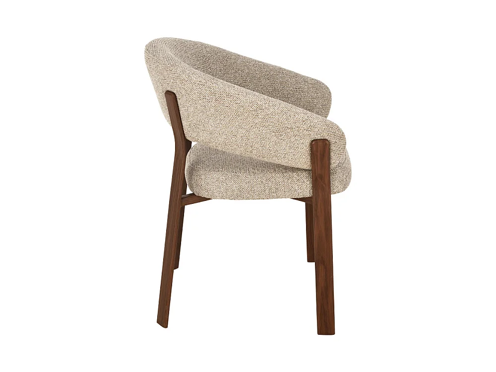 Embo - Lot de 2 fauteuils de table en tissu piètement effet bois foncé - Marron chiné