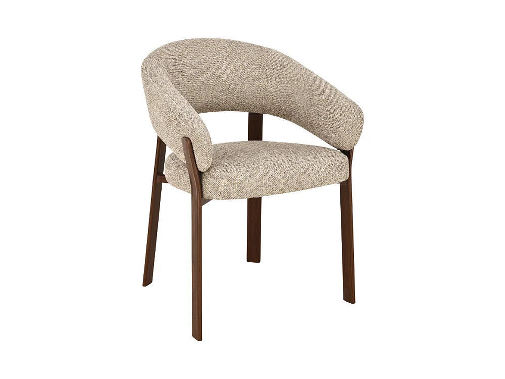Embo - Lot de 2 fauteuils de table en tissu piètement effet bois foncé - Marron chiné