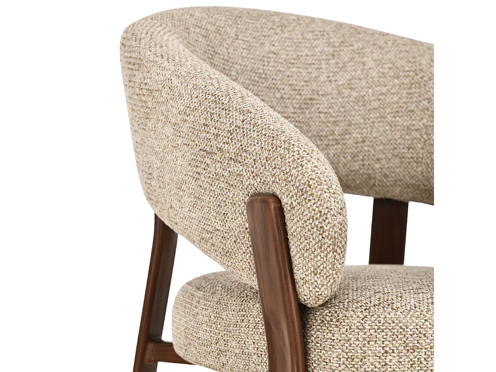 Embo - Lot de 2 fauteuils de table en tissu piètement effet bois foncé - Marron chiné