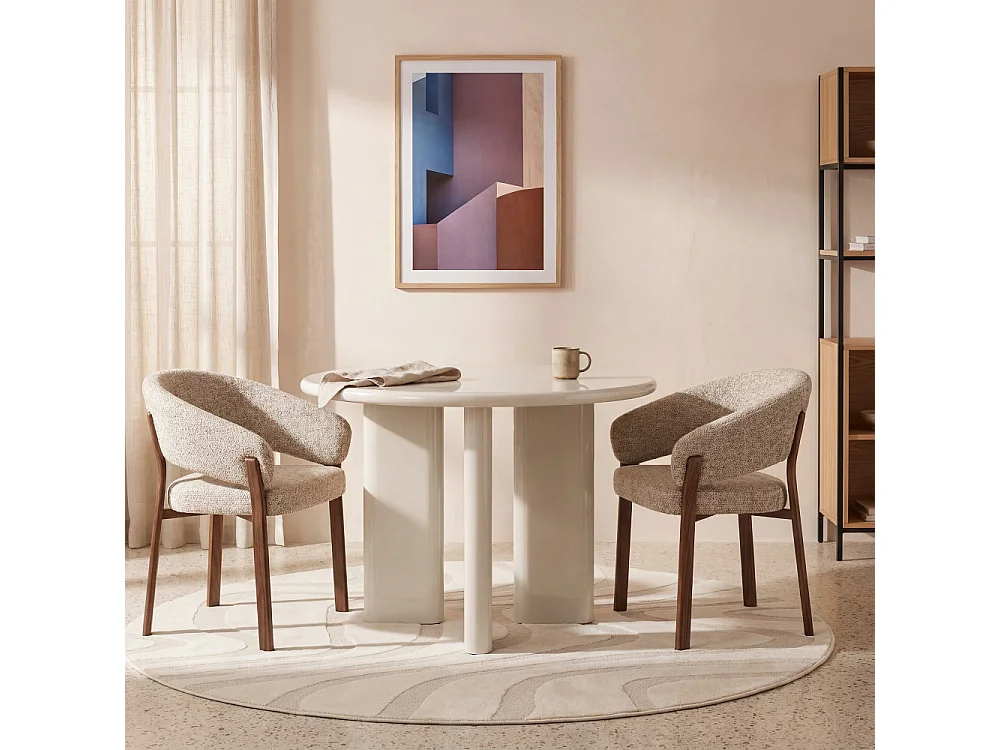 Embo - Lot de 2 fauteuils de table en tissu piètement effet bois foncé - Marron chiné