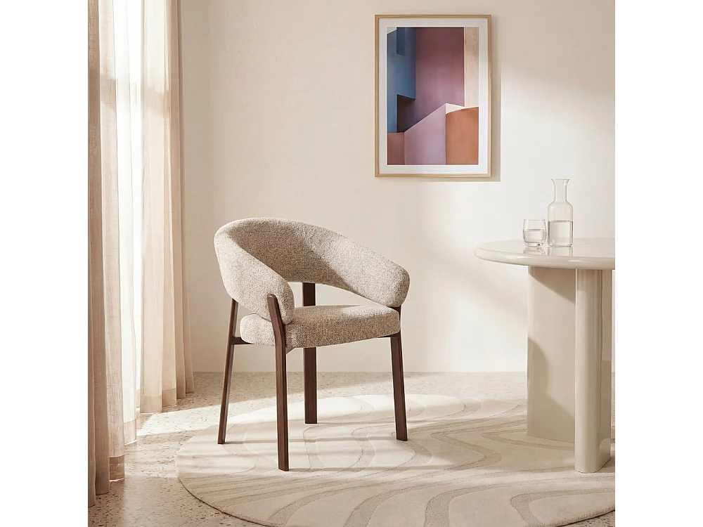 Embo - Lot de 2 fauteuils de table en tissu piètement effet bois foncé - Marron chiné