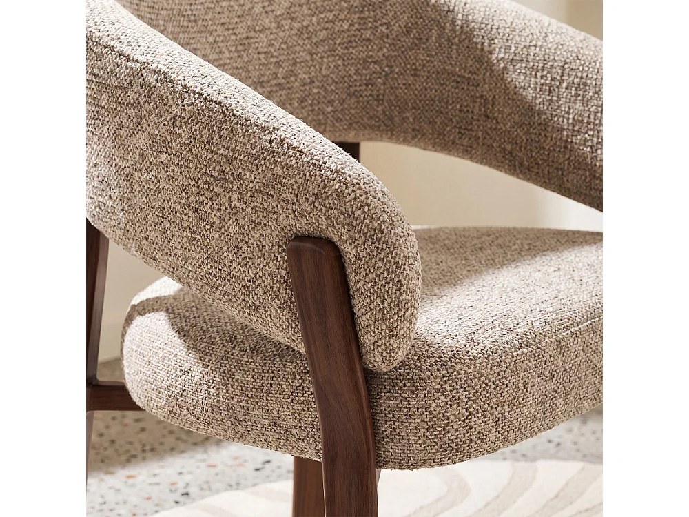 Embo - Lot de 2 fauteuils de table en tissu piètement effet bois foncé - Marron chiné