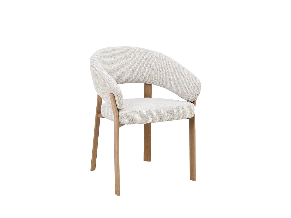 Embo - Lot de 2 fauteuils de table en tissu piètement effet bois clair - Beige chiné