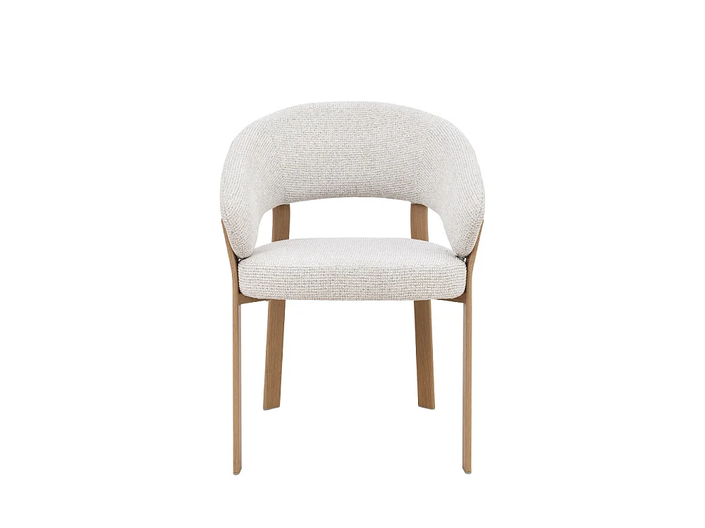 Embo - Lot de 2 fauteuils de table en tissu piètement effet bois clair - Beige chiné
