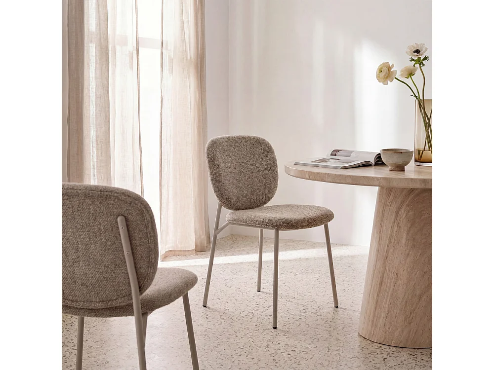 Dalby - Lot de 2 chaises en tissu pieds beiges - Marron chiné