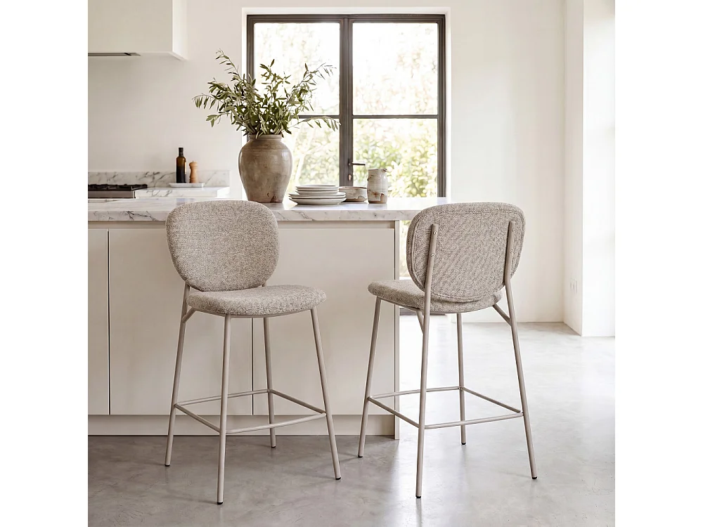 Dalby - Lot de 2 tabourets de bar en tissu pieds beiges H65cm - Marron chiné