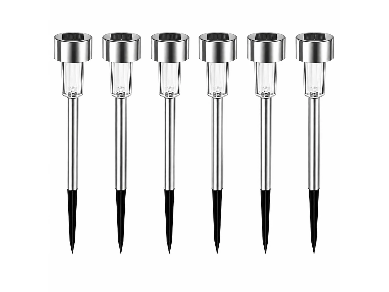 Lot de 6 bornes solaires à planter en acier inoxydable, éclairage LED extérieur-Diamètre 4,5 x Hauteur 36,5 cm