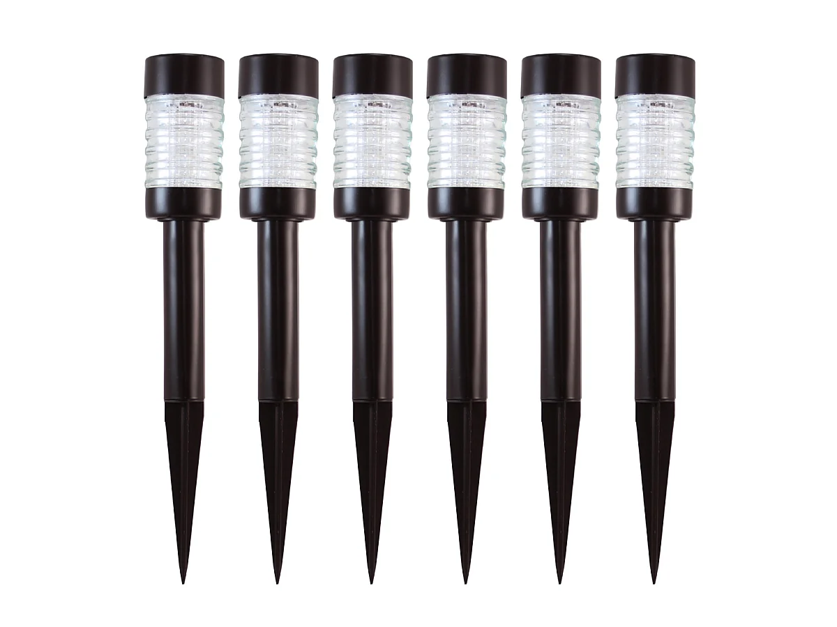 Lot de 6 Bornes Solaires Extérieures à Planter, Balises de Jardin LED Étanches-Diamètre 6 x Hauteur 41 cm