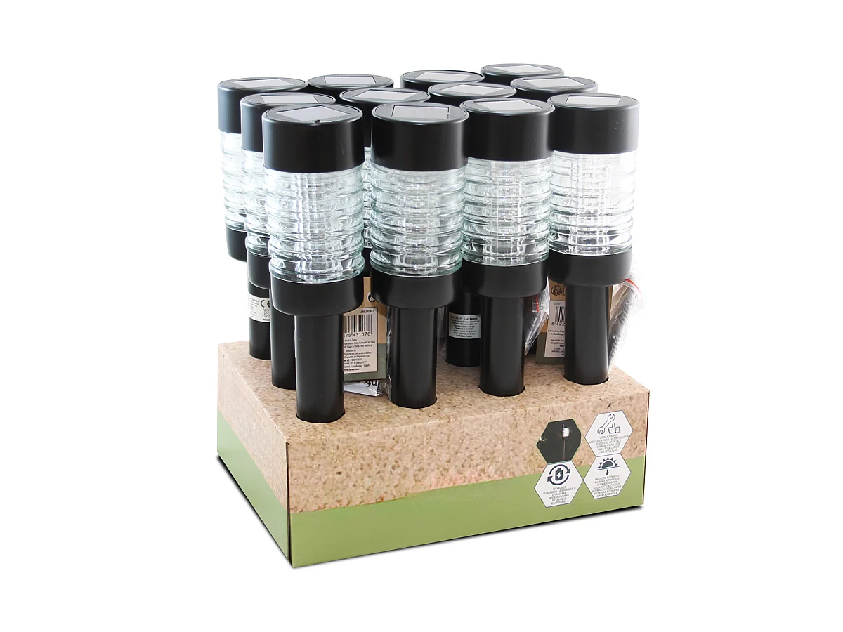 Lot de 6 Bornes Solaires Extérieures à Planter, Balises de Jardin LED Étanches-Diamètre 6 x Hauteur 41 cm