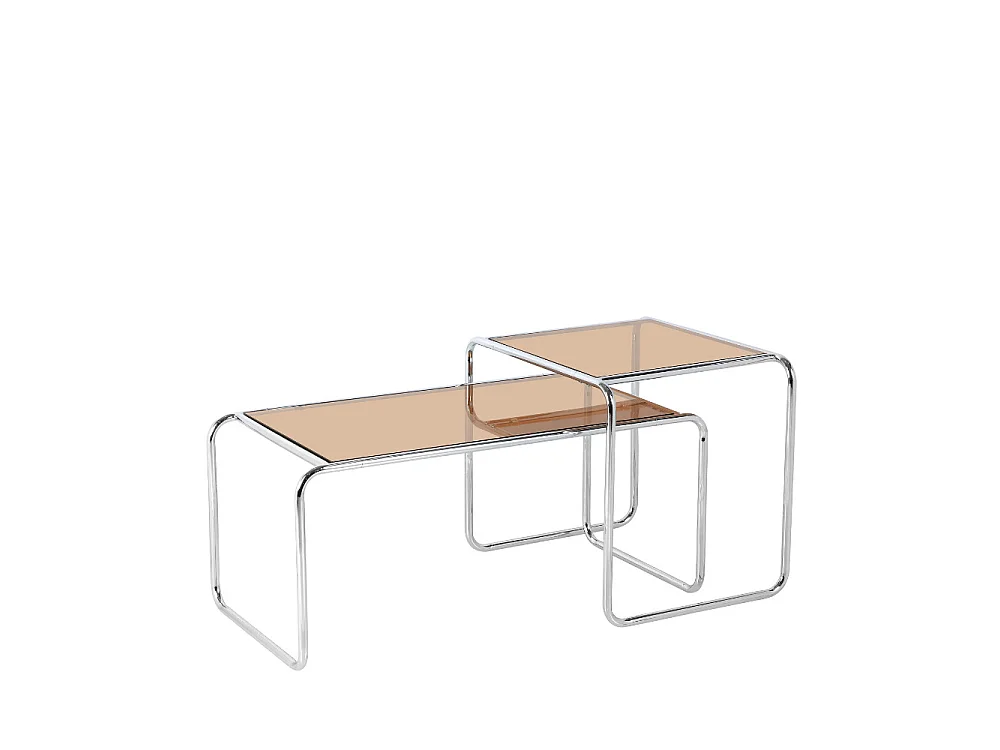 Rika - Table basse en verre pieds chrome - Verre ambré
