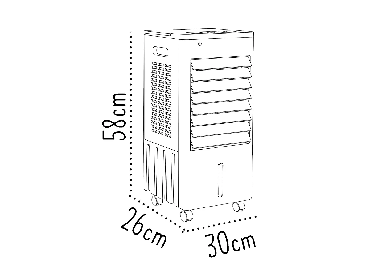 Rafraîchisseur d'Air Portable avec Réservoir de 10L,Climatiseur Mobile à 3 vitesse-Longueur 30 x Profondeur 26 x Hauteur 58 cm