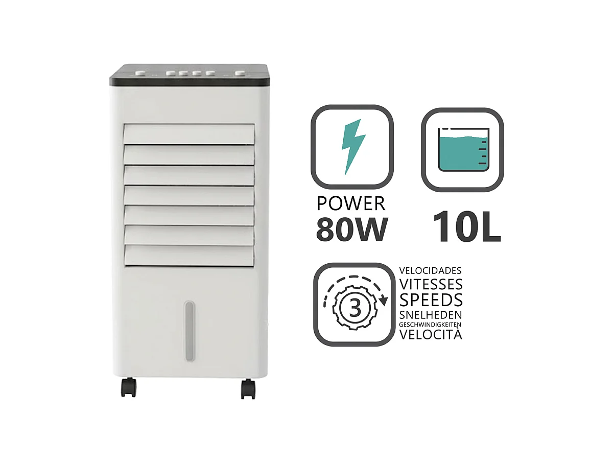 Rafraîchisseur d'Air Portable avec Réservoir de 10L,Climatiseur Mobile à 3 vitesse-Longueur 30 x Profondeur 26 x Hauteur 58 cm