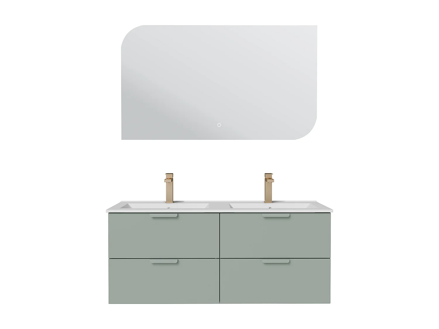 Meuble de salle de bain suspendu avec vasque à encastrer, robinet et miroir – Vert amande– L120 cm – AVORELI