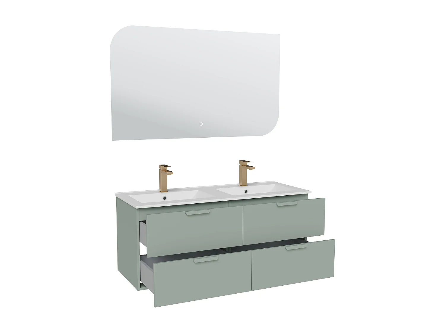 Meuble de salle de bain suspendu avec vasque à encastrer, robinet et miroir – Vert amande– L120 cm – AVORELI