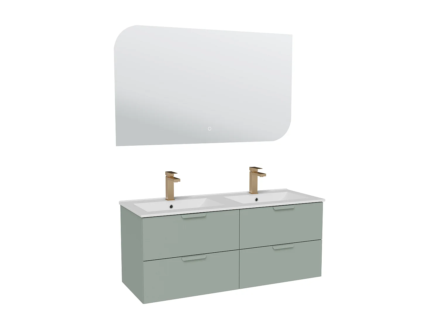 Meuble de salle de bain suspendu avec vasque à encastrer, robinet et miroir – Vert amande– L120 cm – AVORELI