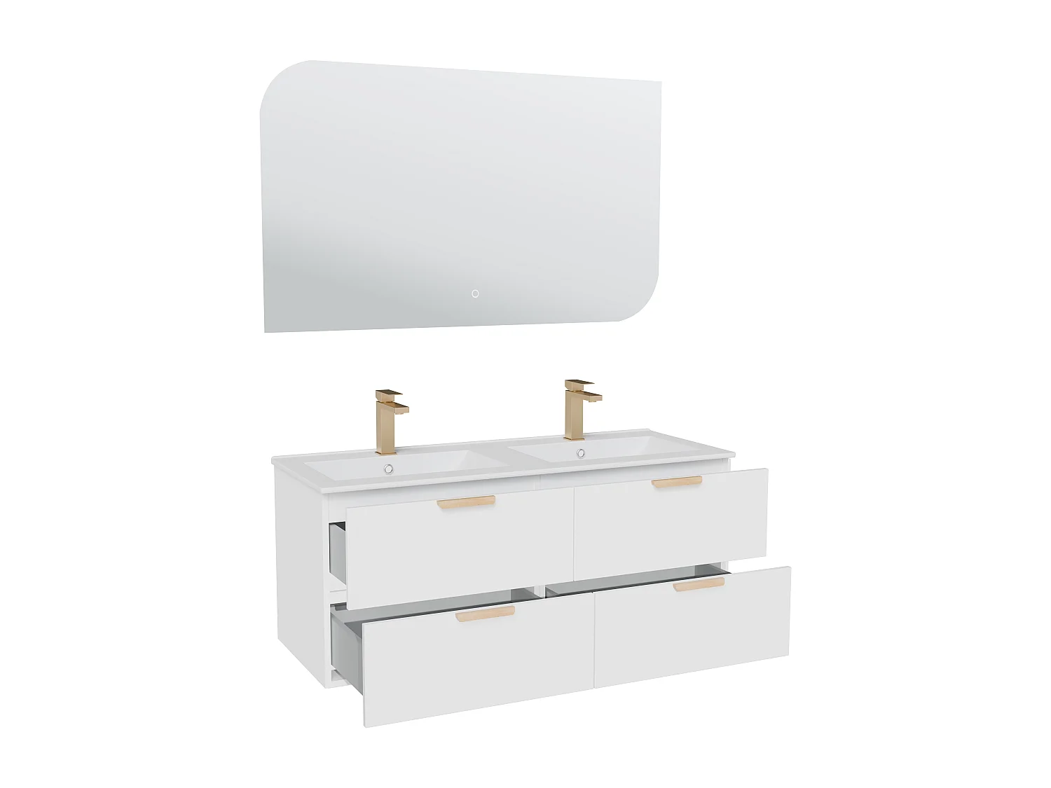 Meuble de salle de bain suspendu avec vasque à encastrer, robinet et miroir – Blanc – L120 cm – AVORELI