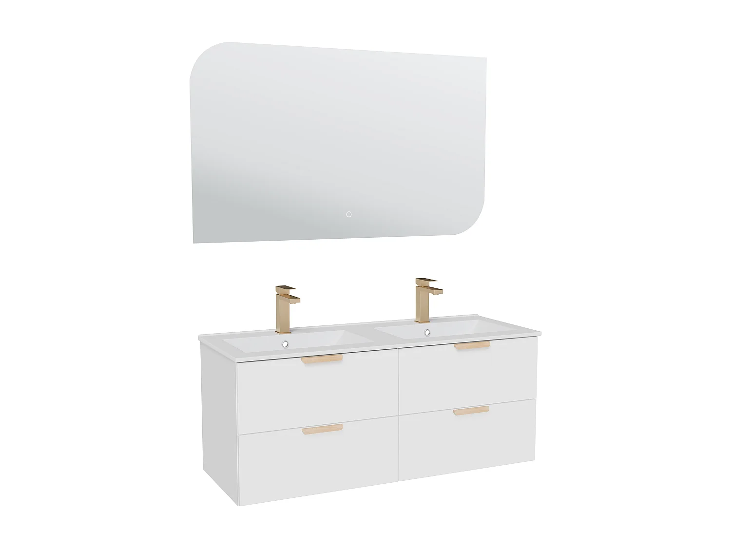 Meuble de salle de bain suspendu avec vasque à encastrer, robinet et miroir – Blanc – L120 cm – AVORELI